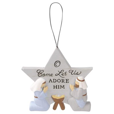 Blossom Bucket ORN-LET US Adore HIM W/HOLY Family Decoration, Multi-Color