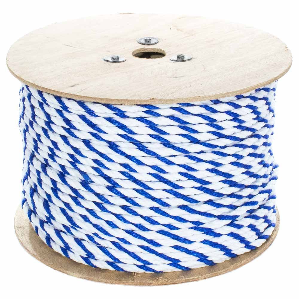 PARACORD PLANET Three Strand Twisted Polypropylene Rope Indoor and Outdoor Uses (3/8 Inch X 250 Feet, White/Blue)