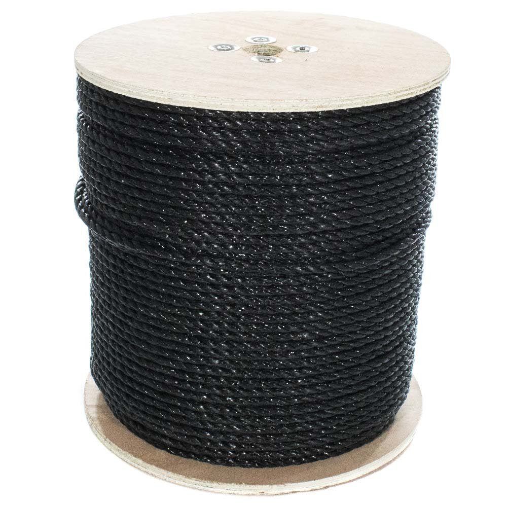 Paracord Planet Three Strand Twisted Polypropylene Rope Indoor and Outdoor Uses (3/8 Inch X 250 Feet, Black)