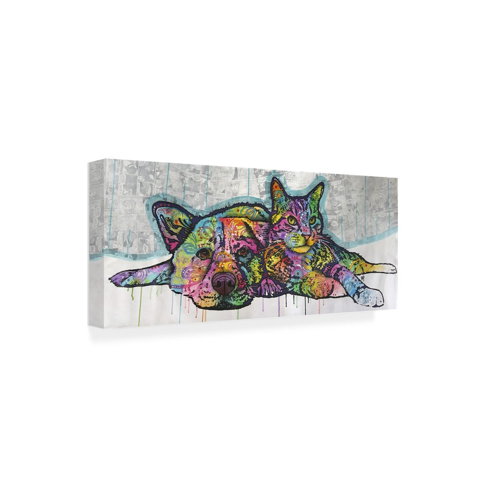 Wrapped Canvas Wall Art - Dean Russo 'Cat and Dog Companions' Wall Art for Living Room, Bedroom, or Office Dcor - 20x47