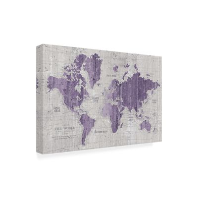 Wrapped Canvas Wall Art - Wild Apple Portfolio 'Old World Map Purple Gray' Wall Art for Living Room, Bedroom, or Office Dcor - 16x24