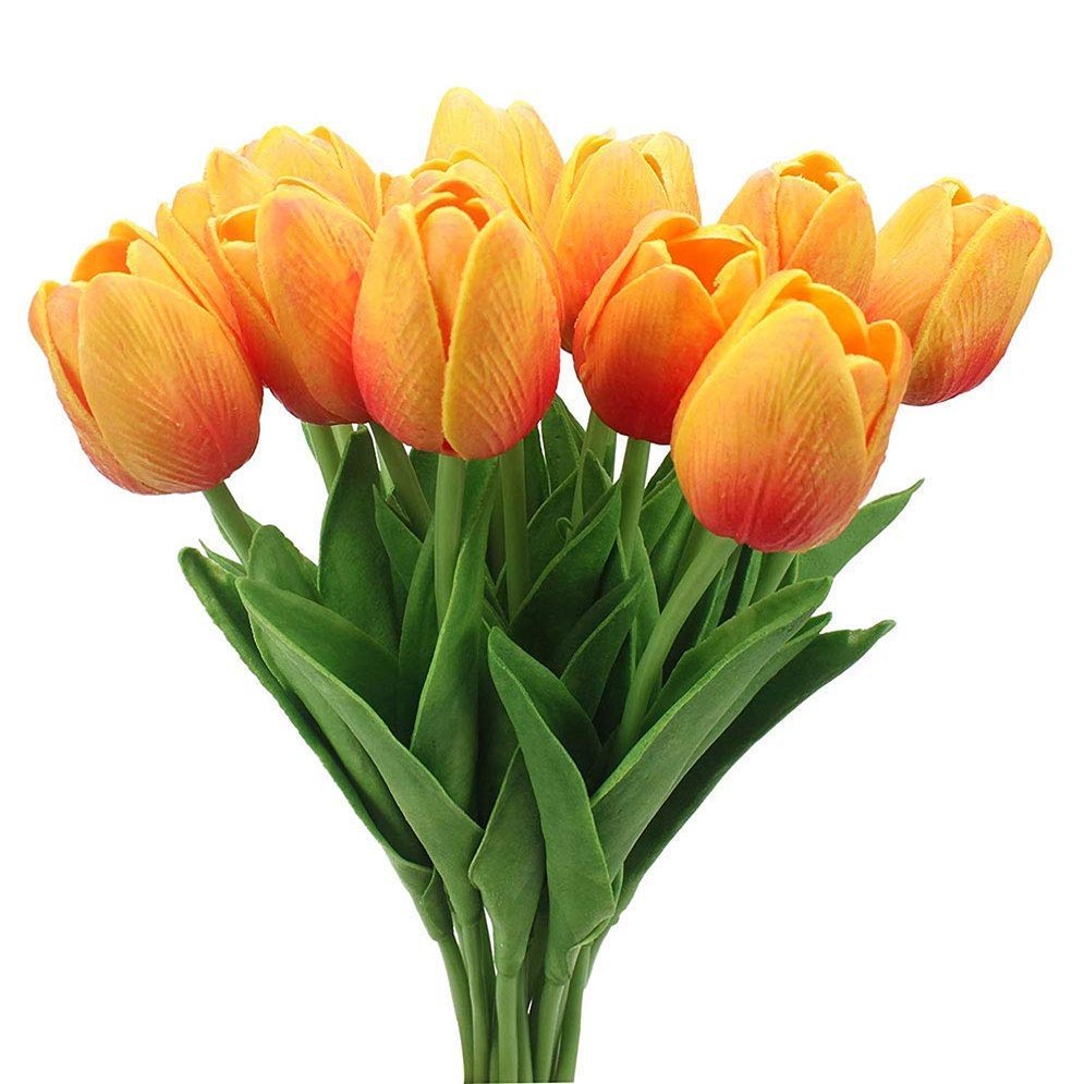 AntranStore 20PCS/Set PU Tulip Flower Real Touch Artificial Silk Flowers Arrangement Bouquet Home Room Office Wedding Party Decor (Orange)
