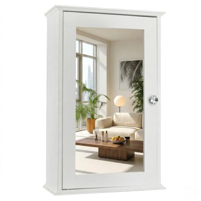 Bonnlo White Mirrored Medicine Cabinet - Wall Mounted Bathroom Storage Organizer with Single Door, 2 Adjustable Shelves & Magnetic Lock, Reversible Small Vanity Cabinet for Over the Toilet/Sink