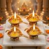 Handicrafts Paradise Leaf Shaped Diya Set of 4 pc in Metal Antique Gold Plated view 3
