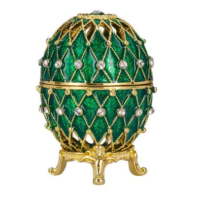 danila-souvenirs Faberge style Carved Egg/Trinket Jewel Box with Grid 3'' (7.5 cm) green
