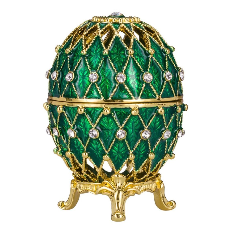 danila-souvenirs Faberge style Carved Egg/Trinket Jewel Box with Grid 3'' (7.5 cm) green
