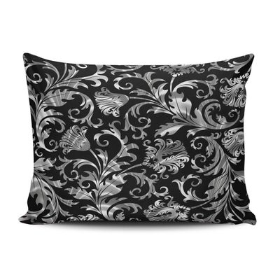 XIUBA Pillowcases Elegant Black and Silver Floral Damask Customizable Cushion Decorative Rectangle 12X20 inch Boudoir Size Throw Pillow Cover Case Hidden Zipper One Sided Design Printed