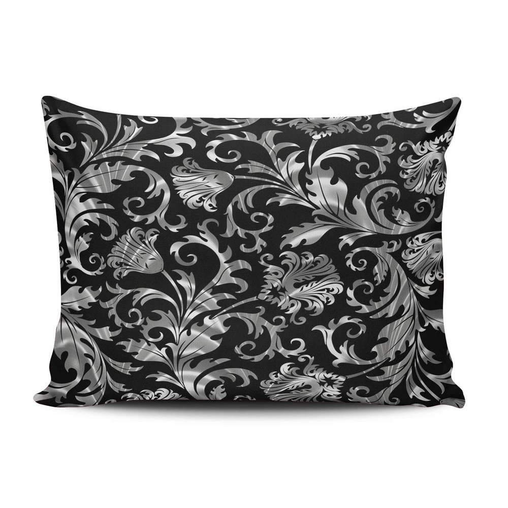 XIUBA Pillowcases Elegant Black and Silver Floral Damask Customizable Cushion Decorative Rectangle 12X20 inch Boudoir Size Throw Pillow Cover Case Hidden Zipper One Sided Design Printed