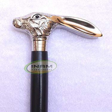 INAM The Best Gift, Antique Wooden Foldable Walking Stick/Walking Cane with Solid and Antique Brass Beautiful Victorian Rabbit Handle/Stick Length 92 cm HANDICRAFTS