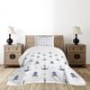 Ambesonne Marine Bedspread Set, Anchors and Skulls Crossed Bones Dots Pirate Horror Fear Seaman Illustration Art, 3 Piece Decorative Bedding Coverlet and 2 Pillow Shams, Twin Size, Navy Blue view 2