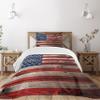 Ambesonne USA Bedspread Set, Fourth of July Independence Day Weathered Retro Wood Wall Looking Country Emblem, 3 Piece Decorative Bedding Coverlet and 2 Pillow Shams, Twin Size, Red Blue Tan view 1