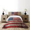 Ambesonne USA Bedspread Set, Fourth of July Independence Day Weathered Retro Wood Wall Looking Country Emblem, 3 Piece Decorative Bedding Coverlet and 2 Pillow Shams, Twin Size, Red Blue Tan view 2