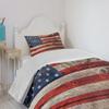Ambesonne USA Bedspread Set, Fourth of July Independence Day Weathered Retro Wood Wall Looking Country Emblem, 3 Piece Decorative Bedding Coverlet and 2 Pillow Shams, Twin Size, Red Blue Tan view 4