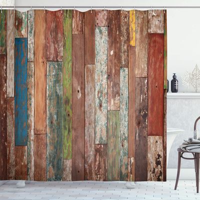 Ambesonne Rustic Shower Curtain, Grunge Style Planks Print Weathered Old Look Vintage Illustration Architecture Theme, Cloth Fabric Bathroom Decor Set with Hooks, 69" W x 70" L, Pale Chocolate