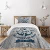 Ambesonne Anchor Bedspread Set, Art Skull Nautical The Adventure Begins Message Historic Marine Print, 3 Piece Decorative Bedding Coverlet and 2 Pillow Shams, Twin Size, Beige Navy Blue view 1