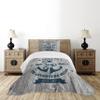Ambesonne Anchor Bedspread Set, Art Skull Nautical The Adventure Begins Message Historic Marine Print, 3 Piece Decorative Bedding Coverlet and 2 Pillow Shams, Twin Size, Beige Navy Blue view 2
