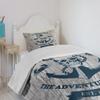 Ambesonne Anchor Bedspread Set, Art Skull Nautical The Adventure Begins Message Historic Marine Print, 3 Piece Decorative Bedding Coverlet and 2 Pillow Shams, Twin Size, Beige Navy Blue view 3