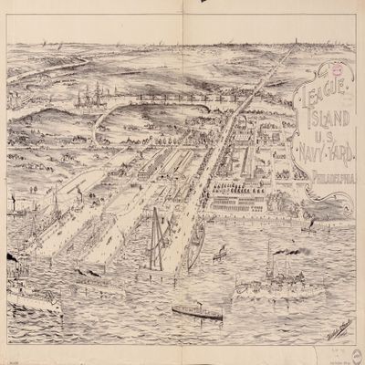 14" x 24" 1897 Map of League Island U.S Navy Yard Philadelphia