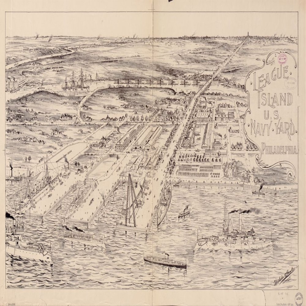 14" x 24" 1897 Map of League Island U.S Navy Yard Philadelphia