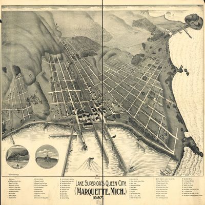 16" x 24" 1897 Map of Lake Superior's Queen City Marquette Michigan