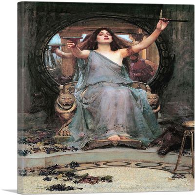 ARTCANVAS Circe Offering the Cup to Odysseus Ulysses 1891 Canvas Art Print Stretched Framed Painting Picture Poster Giclee Wall Decor by John William Waterhouse - 40" x 26" (0.75" Deep)