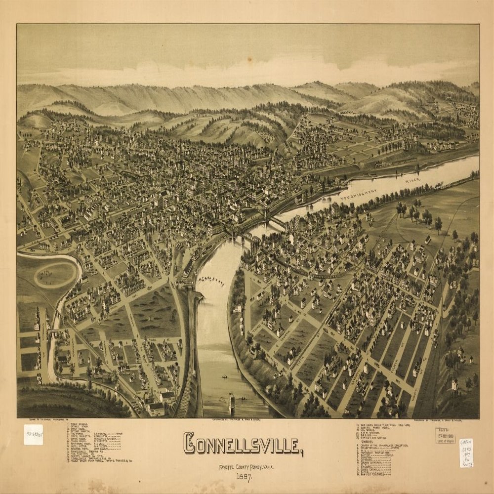 16" x 24" 1897 Map of Connellsville Fayette County Pennsylvania