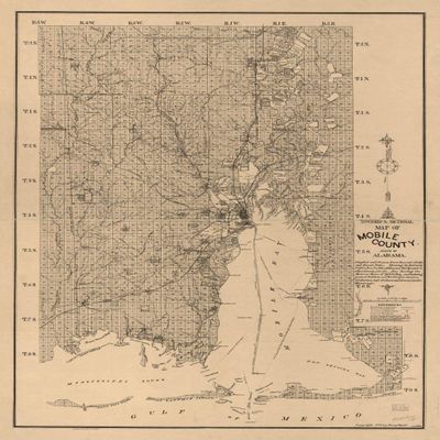 18" x 24" 1895 Township & Sectional Map Of Mobile County State Of Alabama Compiled & Drawn From The Most Reliable & Recent Data Showing The Railroads Public Roads School Houses Old Spanish & Other