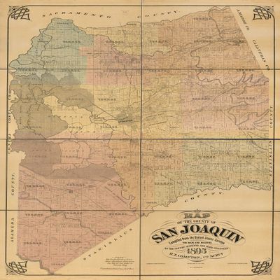 16" x 24" 1895 Map of The County of San Joaquin Compiled from The United States Surveys The Maps & Records of The County Surveyor & State Engineer