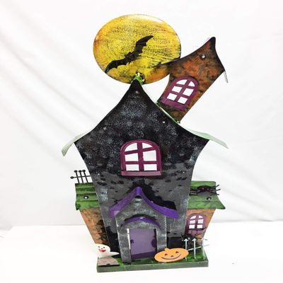 Burton & Burton 24" Tin Halloween Lighted Spooky Haunted House Decoration