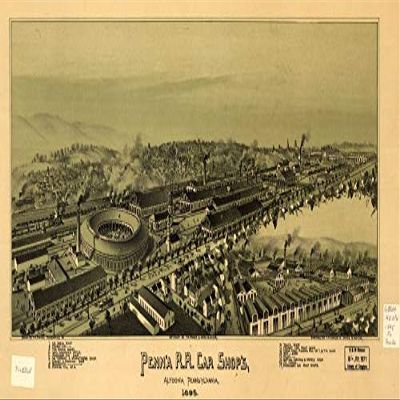 12" x 24" 1895 Map of Penn'a R.R Car Shop's Altoona Pennsylvania