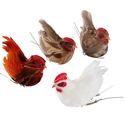 Artificial Feathered Hens | Package of 4 Assorted Colors | Designed for Indoor use