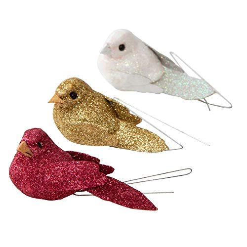 Artificial Glittered Finch Assortment | 12 Birds | Designed for Indoor use