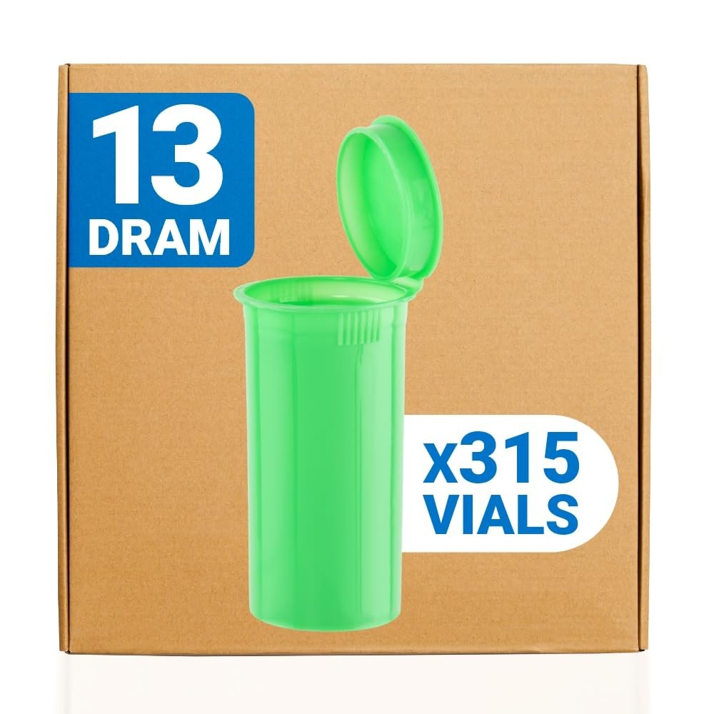 Loud Lock Pop Top Dram Bottles - (Green) - 19 Dram - 225 Per Case (2.75" Deep X 1.5" Wide) - Packaging Supplies - Dry Herb Containers - Child Resistant Smell Proof Container - Pill Vials - Rx Vial