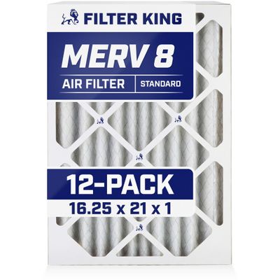 Filter King 16.25x21x1 Air Filter | 12-PACK | MERV 8 HVAC Pleated A/C Furnace Filters | MADE IN USA | Actual Size: 16.25 x 21 x .75"