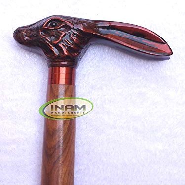 INAM Best Gift, Extreme Quality Antique Wooden Foldable Walking Stick/Walking Cane with Solid and Antique Wood Beautiful Victorian Rabbit Handle/Stick Length 92 cm HANDICRAFTS