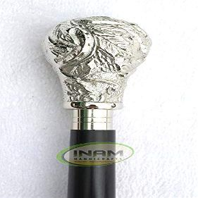 INAM Beautiful Wooden Foldable Walking Stick Walking Cane with Antique Brass Knob Handle