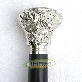 INAM Beautiful Wooden Foldable Walking Stick Walking Cane with Antique Brass Knob Handle