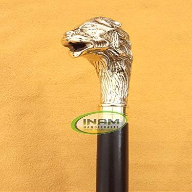 INAM Antique Wooden Foldable Walking Stick/Walking Cane with Solid and Antique Brass Beautiful Designer Lion Handle/Stick Length 92 cm HANDICRAFTS