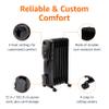 Amazon Basics Portable Oil Radiator Heater, Indoor Use, 3 Heat Settings, Over-Heat Protection, ETL-certified Safety, 7 Oil-Filled Steel Fins, 1500W, Tip-Over Protection, 11"D x 14.8"W x 25.2"H, Black view 2