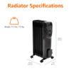 Amazon Basics Portable Oil Radiator Heater, Indoor Use, 3 Heat Settings, Over-Heat Protection, ETL-certified Safety, 7 Oil-Filled Steel Fins, 1500W, Tip-Over Protection, 11"D x 14.8"W x 25.2"H, Black view 3