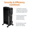 Amazon Basics Portable Oil Radiator Heater, Indoor Use, 3 Heat Settings, Over-Heat Protection, ETL-certified Safety, 7 Oil-Filled Steel Fins, 1500W, Tip-Over Protection, 11"D x 14.8"W x 25.2"H, Black view 4