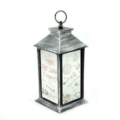 Gifts 4 All Occasions Limited SHATCHI Lights Up LED Christmas Lantern Rustic Silver PVC Warm White Xmas Home Decorations Gifts