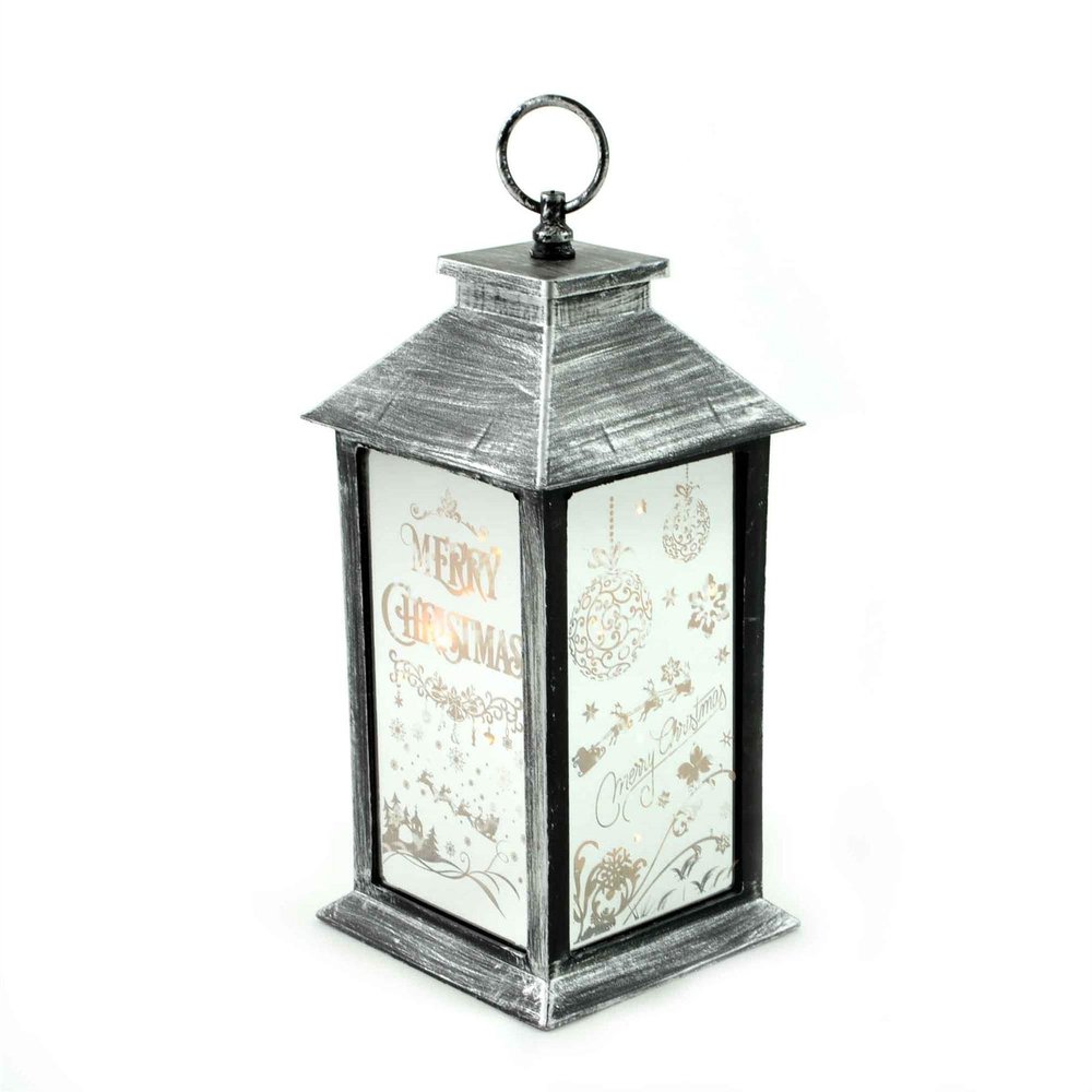 Gifts 4 All Occasions Limited SHATCHI Lights Up LED Christmas Lantern Rustic Silver PVC Warm White Xmas Home Decorations Gifts