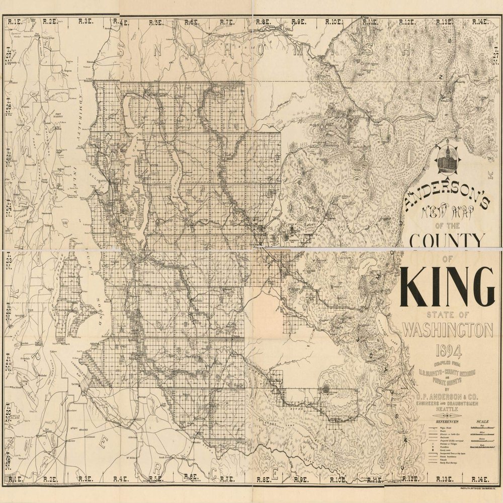 16" x 24" 1894 Anderson's New Map of The County of King State of Washington