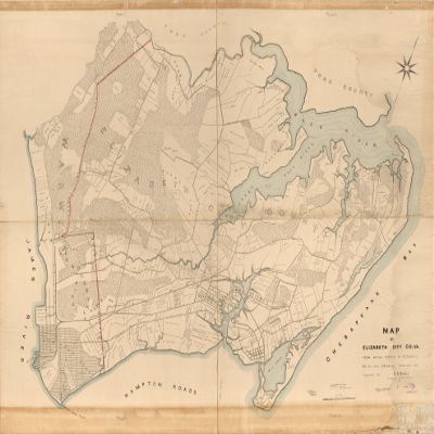 18" x 24" 1892 Map of Elizabeth City County Virginia from Actual Surveys by E.A Semple William Ivy & C. Hubbard