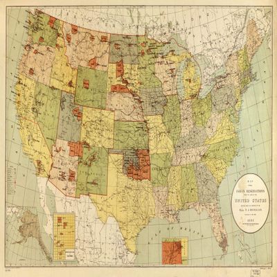 16" x 24" 1892 Map Showing Indian Reservations Within The Limits of The United States