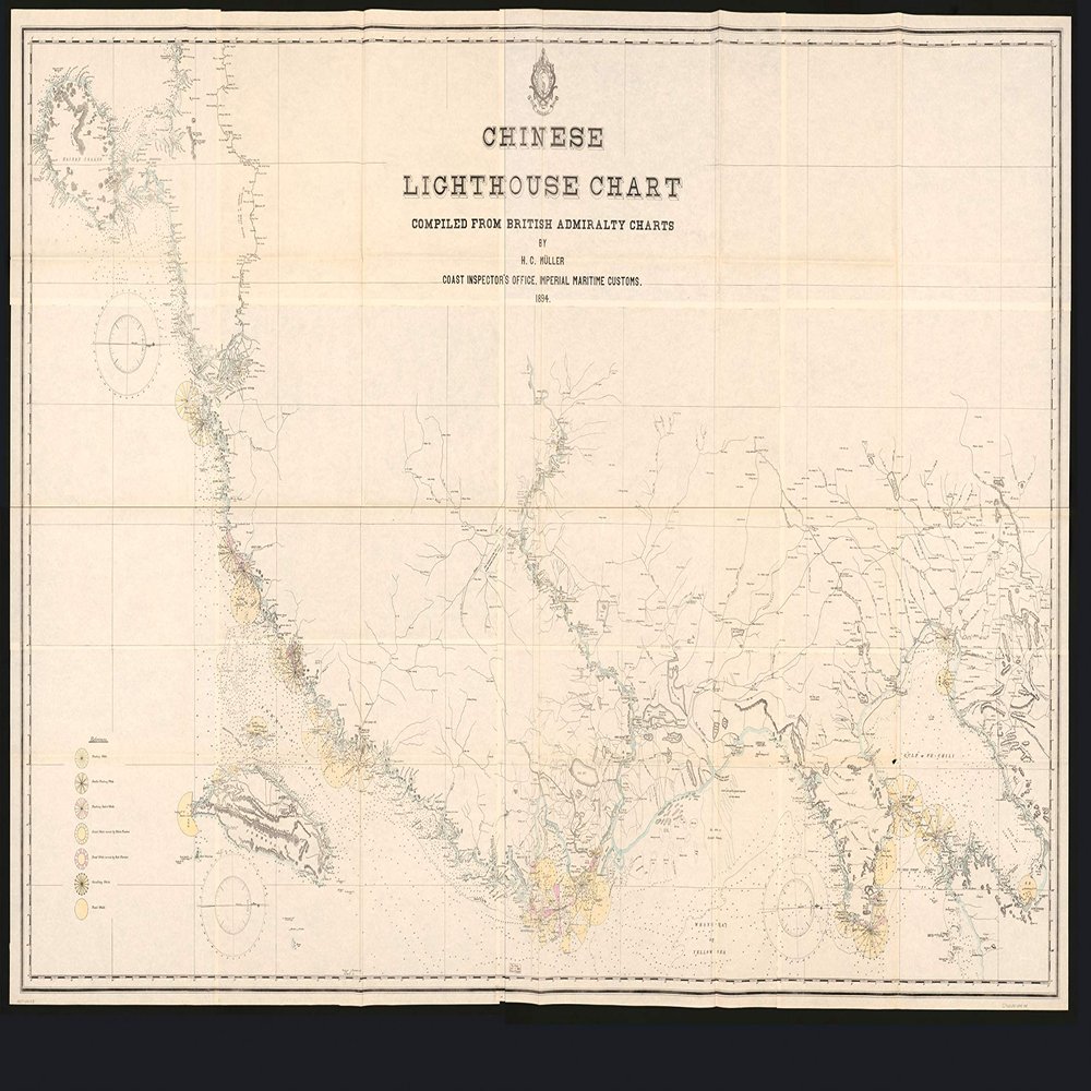 16" x 24" 1894 Map of Chinese Lighthouse Chart