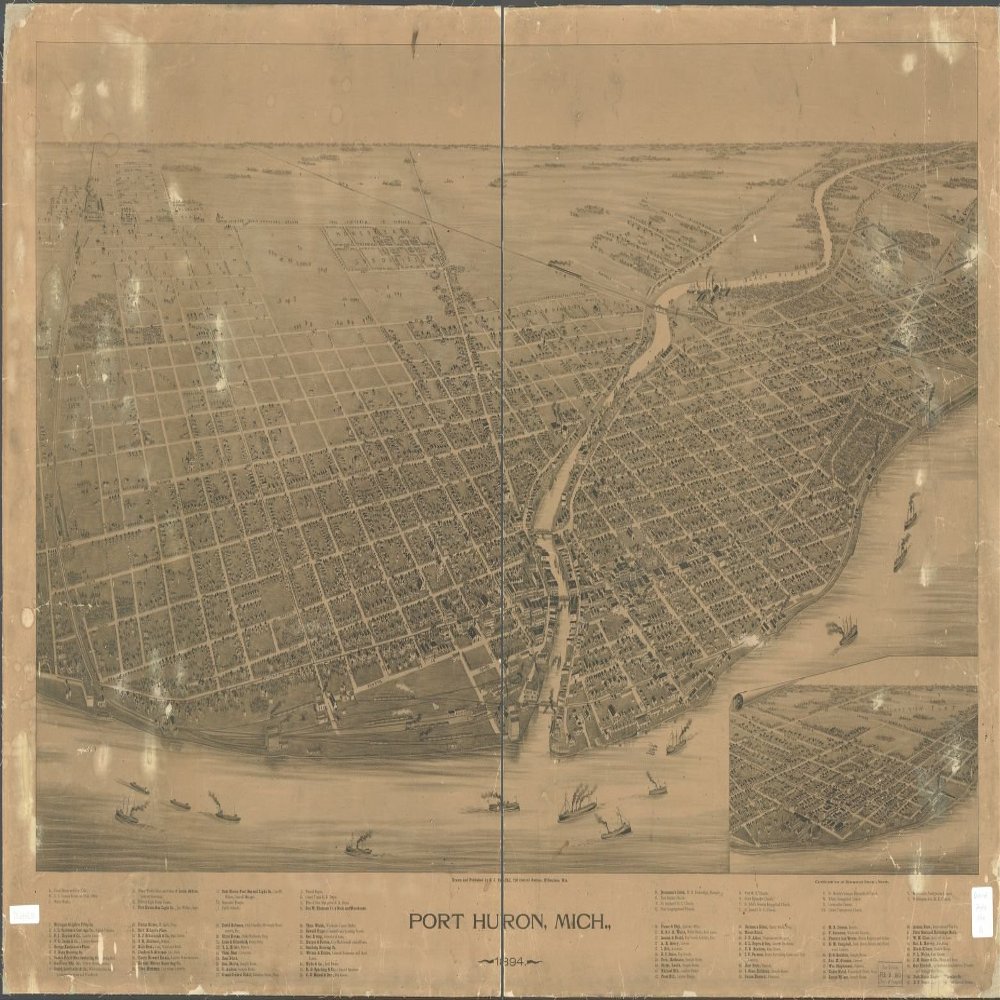 14" x 24" 1894 Map of Port Huron Michigan