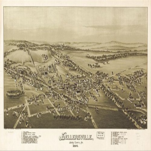 14" x 24" 1894 Map of Sellersville Bucks County Pennsylvania