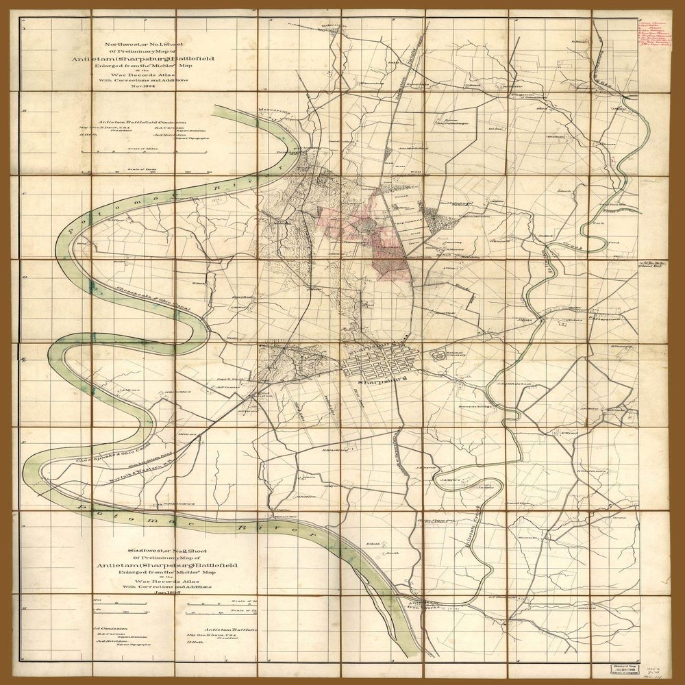 16" x 24" 1894 Preliminary Map of Antietam Sharpsburg Battlefield